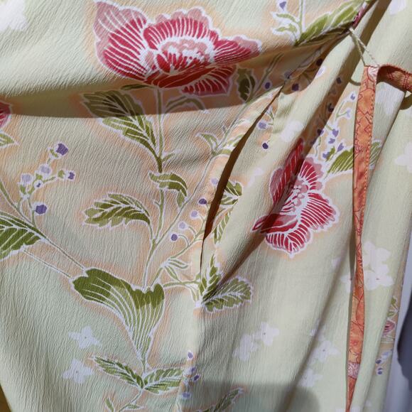 Cabernet Woman Plus Sz 1X Floral Kimono Robe Orange Green Butterfly Art To Wear - Picture 9 of 11